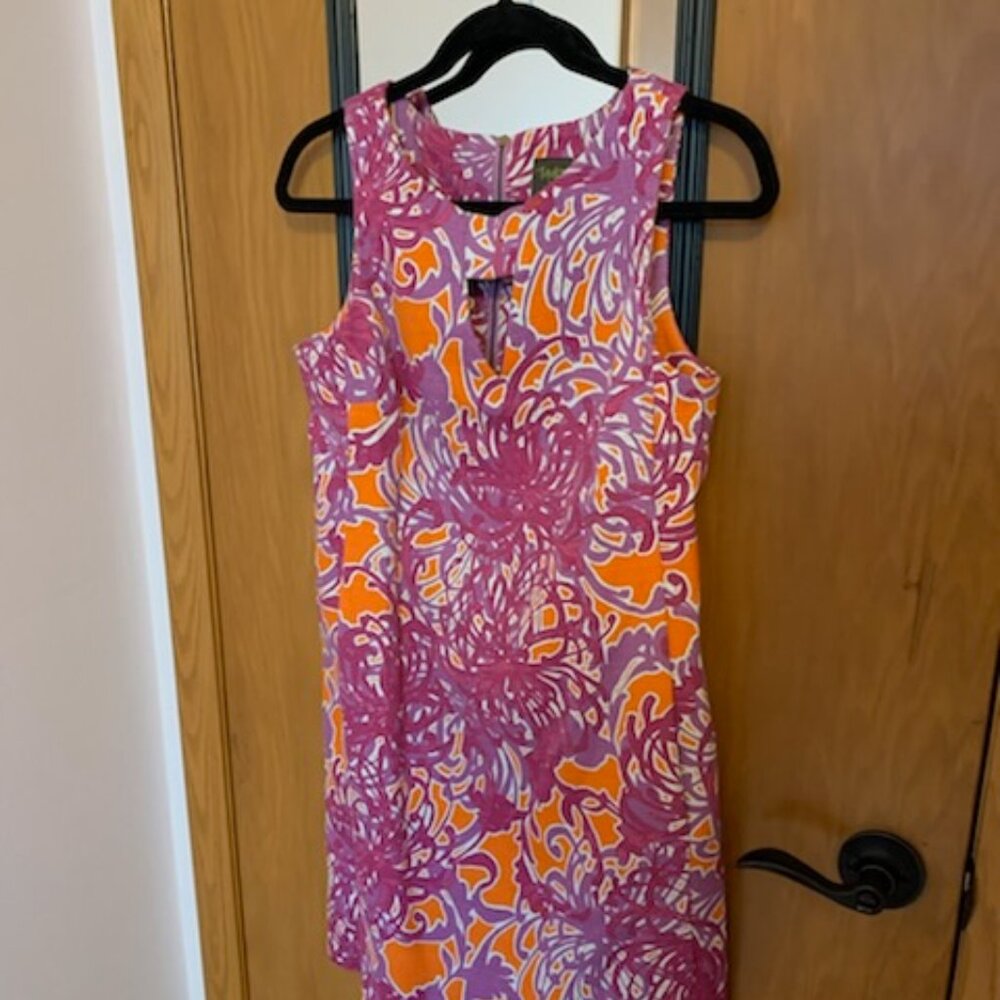 Sleeveless Floral Shift Dress in Pink and Orange